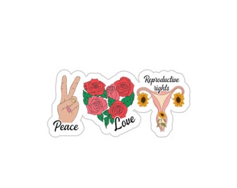 Pegatina de derechos reproductivos: Paz, amor y derechos de las mujeres - Vinilo resistente al agua