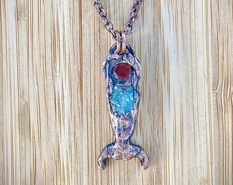 Sea Witch/ Mermaid necklace | red garnet & Aquamarine crystal  Copper  | Amulet Jewelry Pisces | Water Sign