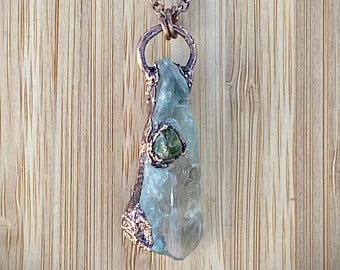 Amulet Prasiolite Crystal & Green Tourmaline copper necklace| Crysta| Natural Gemstones | Statement necklace talisman| Kundalini Healing