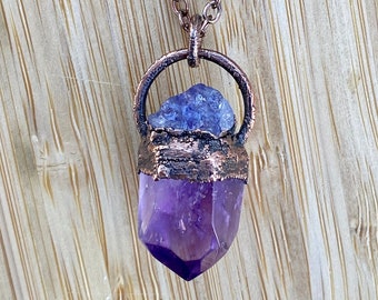 Amulet Amethyst & Tanzanite crystals handcrafted Crystal Copper Pendant | spiritual healing