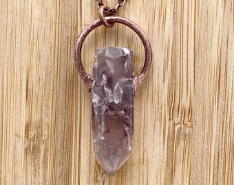 Amulet Pink Lithium Quartz Crystal Copper Necklace | Helps with Anxiety & Depression Gemstone jewelry Quartz necklace