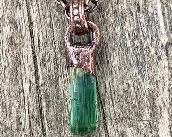 Amulet green tourmaline copper pendant | Handmade |Copper Jewelry| Heart chakra | Healing Crystals necklace| Statement jewellery