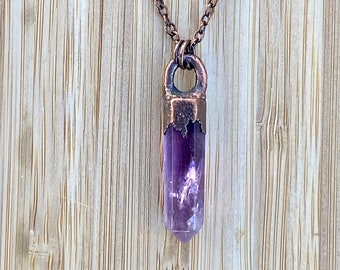 Amulet Amethyst crystal copper necklace| Helps relieve stress and anxiety | self healing stones| February birthstone