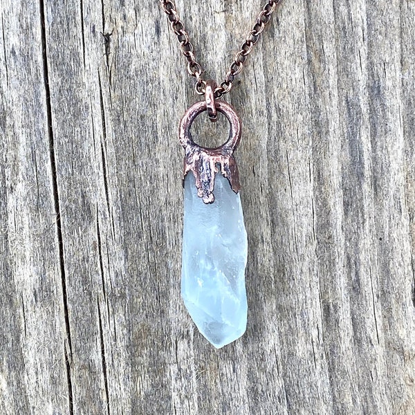 Amulet Blue Tara Quartz crystal point | Copper Necklace | jewelry Quartz necklace Statement| Talisman jewellery | Blue Amphibole Quartz