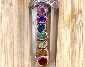 Handcrafted Amulet Chakra crystal pendant|Phantom Smoky Quartz| Moonstone |Tourmaline |copper statement necklaces | talisman