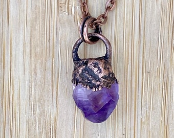 Amulet Amethyst  crystals handcrafted Crystal Copper Pendant | spiritual healing Talisman Necklace