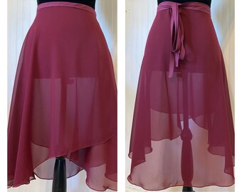 Rehearsal Skirt, High-Low, Merlot, Ballet Wrap Skirt