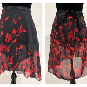 Ballet Skirt - Black with Red Flowers