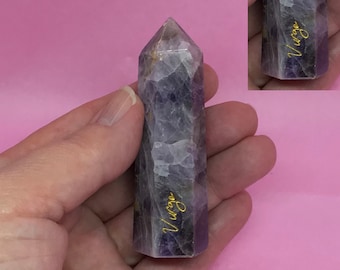 Dream Amethyst Point, Virgo Amethyst Crystal, Virgo Engraved Gift, Engraved Zodiac, Purple Crystal Tower, Natural Stone, Horoscope Gift