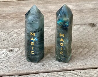 Labradorite Crystal Point, Engraved, Magic, Labradorite Crystal Tower, Flashes Neon Blue, Mothers Gift, Natural Stone, Wand, Northern Lights