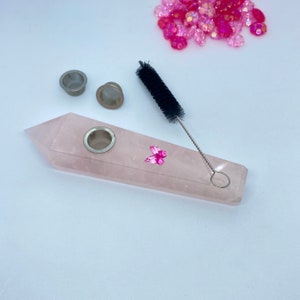 Rose Quartz Crystal Pipe, Crystal Pipe, Gemstone Pipe, Smoker Gift, Gift for Smoker, Pretty Pink Pipe, Natural Stone Pipe, Butterfly Pipe image 1