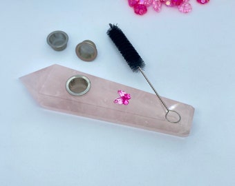 Rose Quartz Crystal Pipe, Crystal Pipe, Gemstone Pipe, Smoker Gift, Gift for Smoker, Pretty Pink Pipe, Natural Stone Pipe, Butterfly Pipe