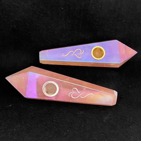 Rose Quartz Pipe, Aura Rose Quartz, Rainbow Quartz Pipe, Pink Pipe for Smoking, Flashy Pipe, Unique Gemstone Pipe, Iridescent Quartz Pipe