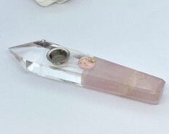 Rose Quartz Clear Crystal Pipe, Pipe Duo, Clear Crystal Pipe, Rose Quartz Pipe, Half Pink Pipe, Pretty Pink Pipes, Unique Pipe