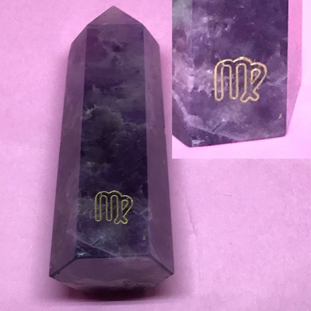 Virgo Amethyst Point, Virgo Engraved Crystal, Virgo Gift, Zodiac