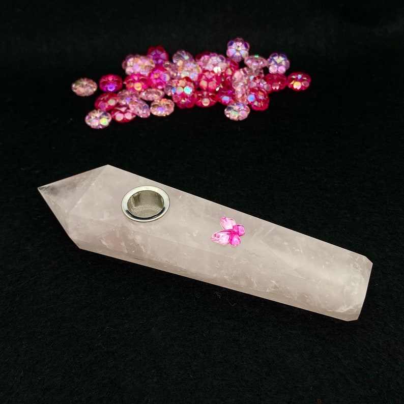 Rose Quartz Crystal Pipe, Crystal Pipe, Gemstone Pipe, Smoker Gift, Gift for Smoker, Pretty Pink Pipe, Natural Stone Pipe, Butterfly Pipe image 7