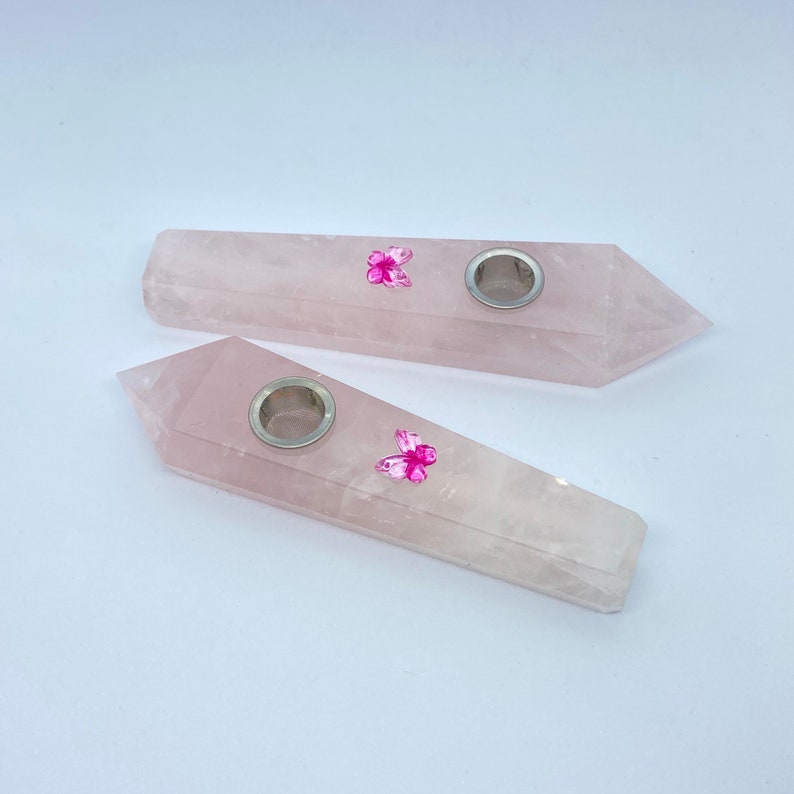 Rose Quartz Crystal Pipe, Crystal Pipe, Gemstone Pipe, Smoker Gift, Gift for Smoker, Pretty Pink Pipe, Natural Stone Pipe, Butterfly Pipe image 3