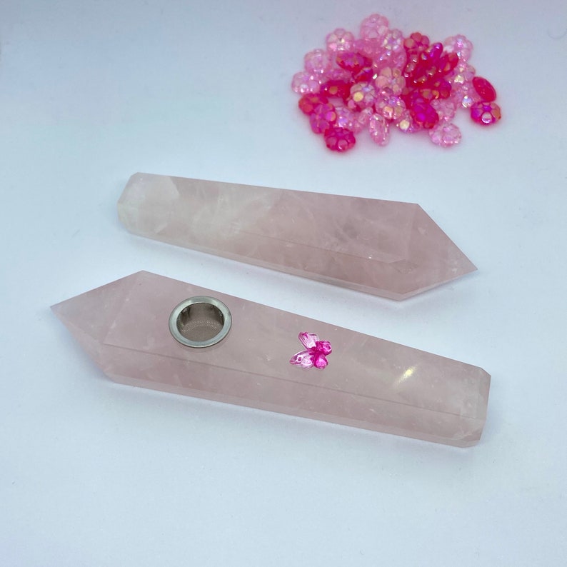 Rose Quartz Crystal Pipe, Crystal Pipe, Gemstone Pipe, Smoker Gift, Gift for Smoker, Pretty Pink Pipe, Natural Stone Pipe, Butterfly Pipe image 9