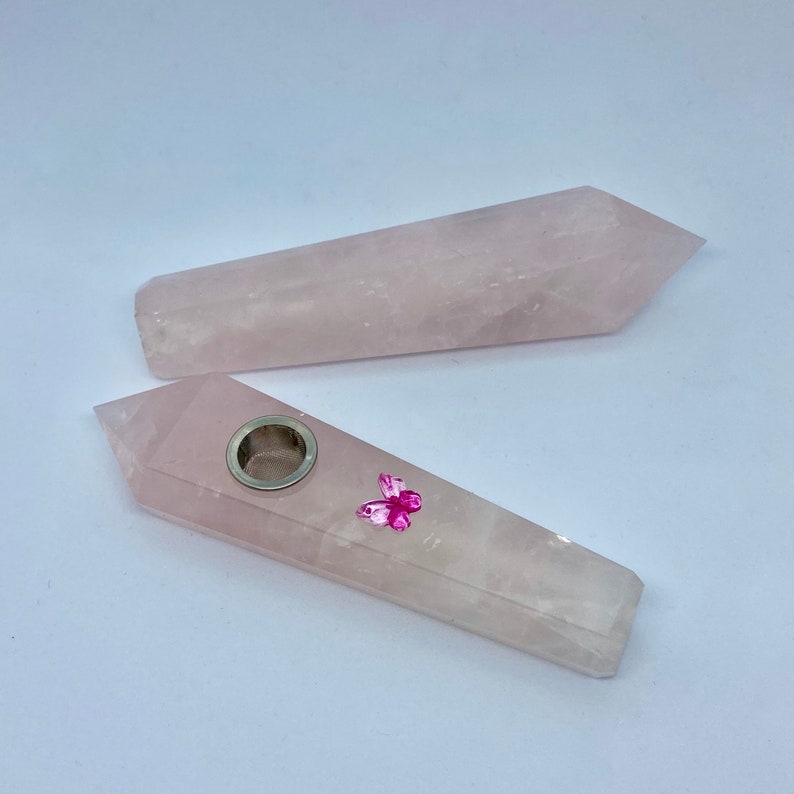 Rose Quartz Crystal Pipe, Crystal Pipe, Gemstone Pipe, Smoker Gift, Gift for Smoker, Pretty Pink Pipe, Natural Stone Pipe, Butterfly Pipe image 6