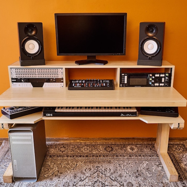 60" Maple top studio desk w/ open-sided keyboard tray