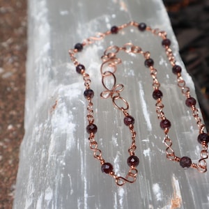 Matte Faceted Red Garnet Necklace with Link-Style Copper Chain
