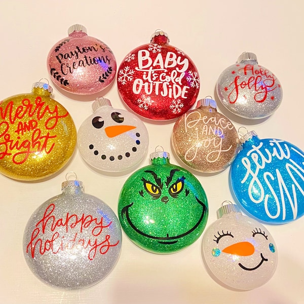 Glitter Christmas Ornaments, Custom Glitter Ornaments, Personalized Ornaments, Christmas, Glitter, Glass and Plastic Ornaments