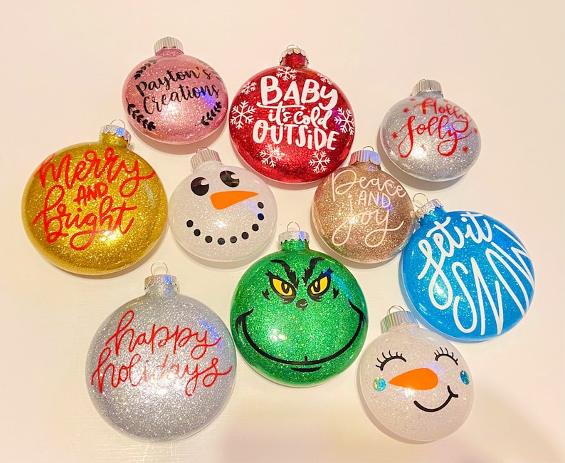 Glitter Christmas Ornaments Custom Glitter Ornaments Etsy