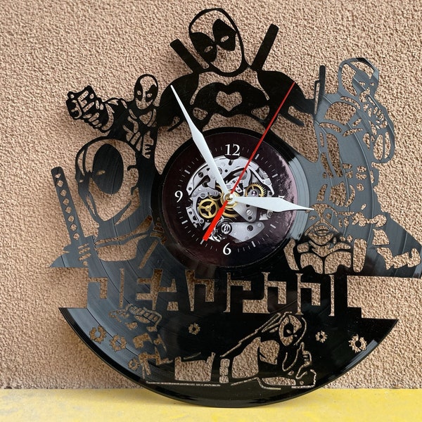 Deadpool Vinyl Clock, Vinyl Record Wall Clock Deadpool Gift Idea for Christmas, Home decor Deadpool gift for boys and girls Comics fans gift