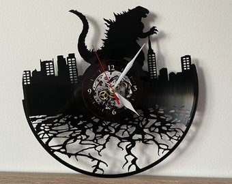 Godzilla Movie Vinyl Record Wall Clock Decor Handmade 1970 Godzilla Movie Vinyl Record Wall Clock Decor Handmade 1970