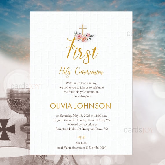 Holy Communion Invitation Template, Editable Holy Communion Card.