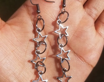 Y2K Stargirl Drop Earrings | Grunge Jewelry | Star Hoop silver | Hugs & Missiles by The Berry Box Shop