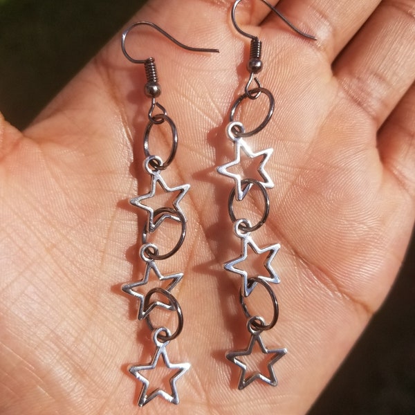 Y2K Stargirl Drop Earrings | Grunge Jewelry | Star Hoop silver | Hugs & Missiles by The Berry Box Shop