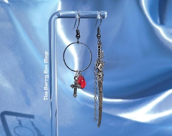 Mix & Match Y2K Grunge Sword Earrings | Irregular Blood Charms | by The Berry Box Shop