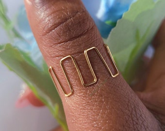 Gold Rectangle Ring Non-Tarnish, Best Friend, Handmade, Wire Wrapped, Thick, Stackable, Gold Plated, Dainty, Adjustable, Geometric, Jewlery