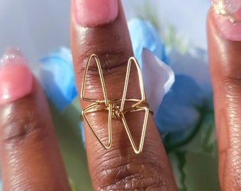 Gold Butterfly Ring Non-Tarnish, Handmade, Wire Wrapped, Stackable, Midi, Spring, Gold Plated, Dainty, Adjustable