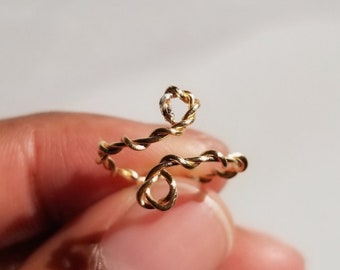 Twisted Band Ring, Midi Wire Ring, Gold, Wire Wrapped, Curled Band, Adjustable and Stackable, Gold Plated, Serene
