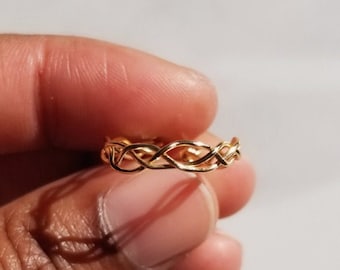 Braided Wire Ring, Midi Wire Ring, Wire Wrapped Ring, Braided Band, Adjustable and Stackable, Gold Plated, Serenity