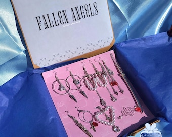 Silver Jewelry Set | Stainless Steel Grunge Gothic 7 Piece Earrings Necklace alt goth punk edgy silver | Fallen Angels by The Berry Box Shop