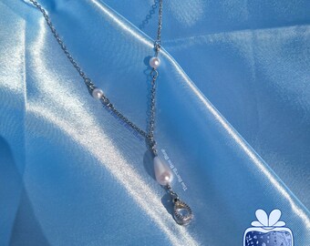 Teardrop Pearl Necklace | Y2K Grunge Jewelry alt goth punk edgy silver | by The Berry Box Shop