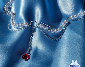 Anime Inspired Blood Pearl Necklace | alt goth punk edgy silver | Ruby Pearl by The Berry Box Shop