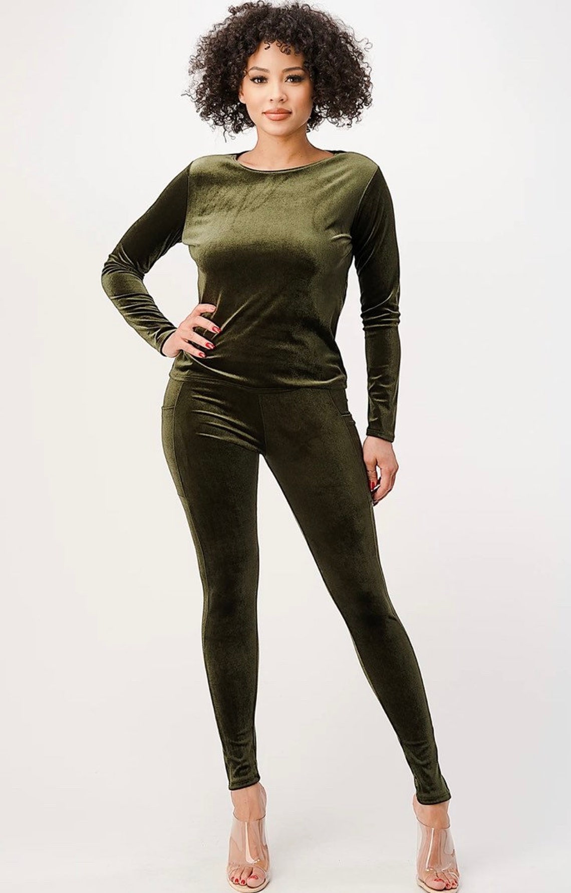 Velour Tracksuit Olive Green Suede Tracksuit Womens Etsy