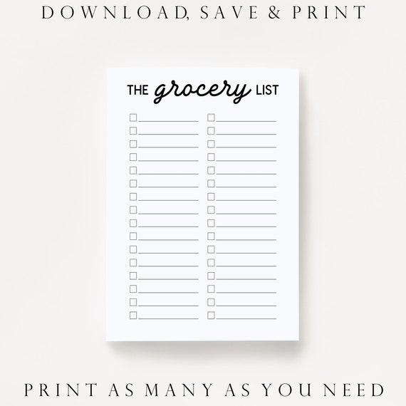 Grocery List Printable. Shopping Checklist. Funny Grocery Etsy