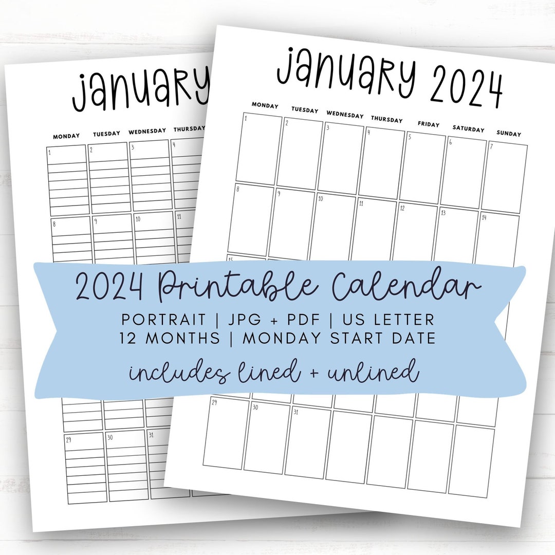 2024 Monthly Calendar Printable - Etsy Australia
