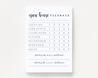 Open House Feedback Printable. Open House Feedback Form. Real Estate Printables. Real Estate Downloads. Open House Printable.