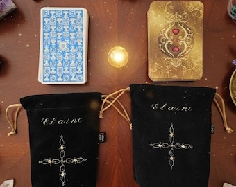 Tas met zijdezachte voering voor tarot- en orakelkaarten / zwart fluwelen corduroy zakje voor heilige kaarten