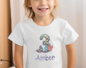 Camiseta de cumpleaños de sirena personalizada con número, camiseta de cumpleaños de sirena para niñas, camiseta personalizada para cumpleaños