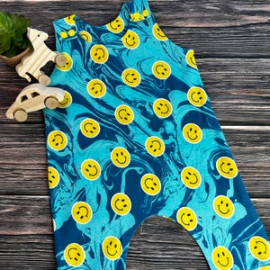 Groovy Boys Romper,  Boy Handmade Clothes, Retro Baby Harem Romper, Boy Baby Clothes, Toddler Romper, Unique Baby Clothes