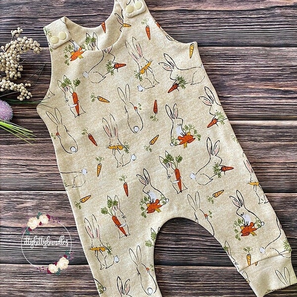 Easter Baby Romper, Baby Boy Romper, Neutral Bunny Romper, Harem Romper, Baby Girl Romper, Bunny Romper, Baby Boy Spring Outfit.
