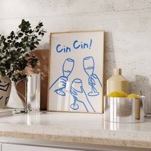 aesthetic cin cin cheers bar cart cocktail wall art preppy print DIGITAL DOWNLOAD trendy maximalist dorm room decor kitchen minimalist cute