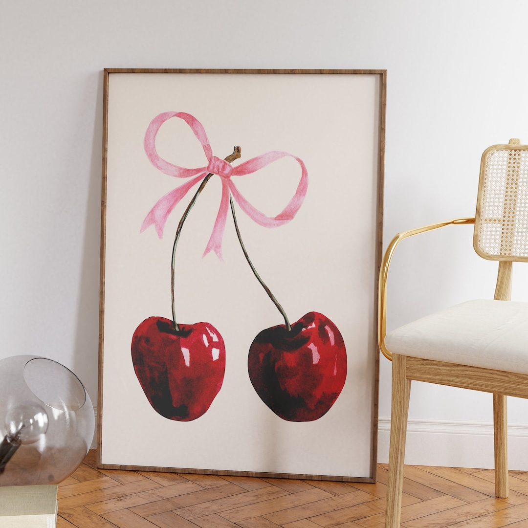 Coquette Pink Bow Cherry Room Decor Aesthetic Preppy Print DIGITAL ...